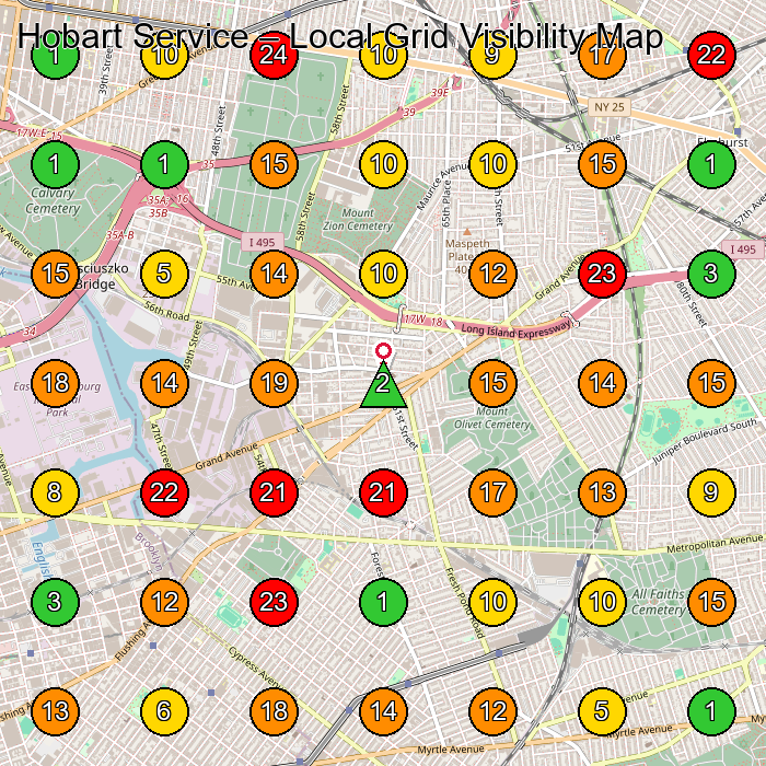 Hobart Service Appliance Repair Service GeoGrid ranking map for Queens NY